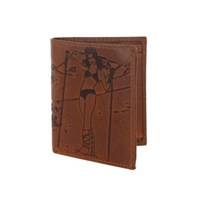 Brown leather ski lady embossed wallet