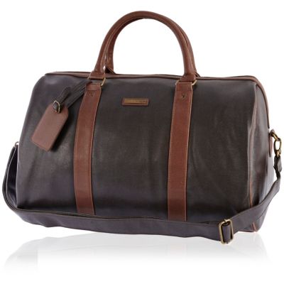 Brown textured contrast strap holdall 