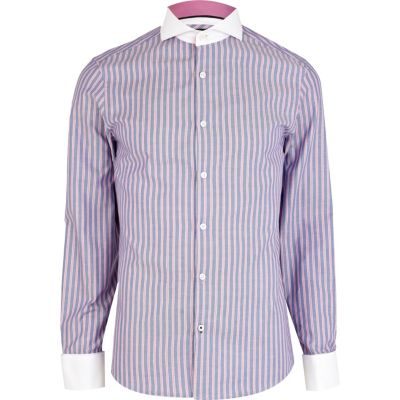 Pink and blue striped cut away collar shirt 