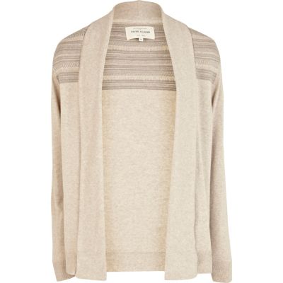 Ecru textured yoke waterfall cardigan