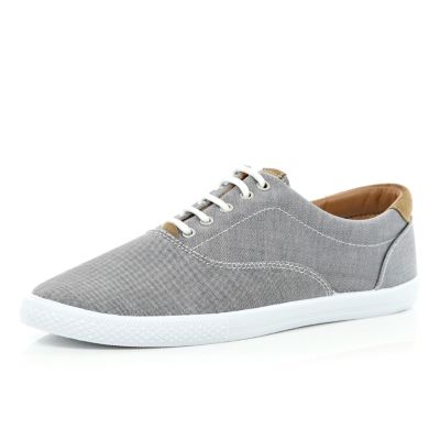 Grey canvas lace up trainers
