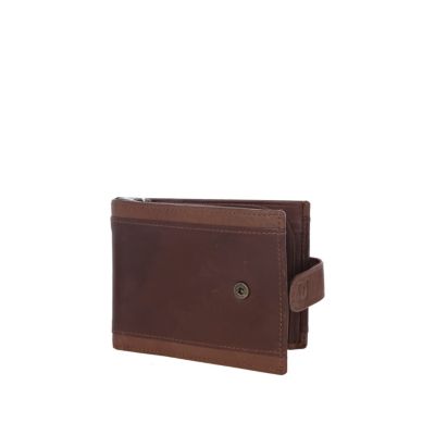 Brown leather contrast panel popper wallet