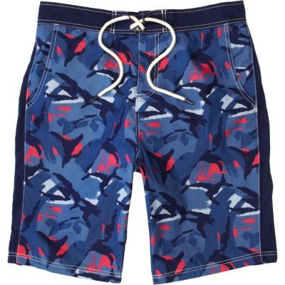 Blue camo print board shorts
