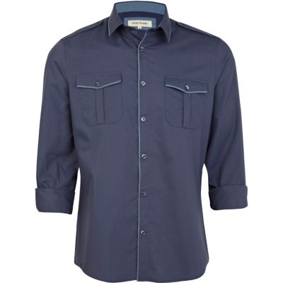 Blue contrast edge military shirt