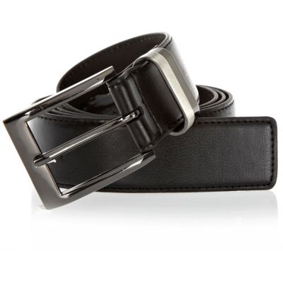 Black two tone metal keeper belt