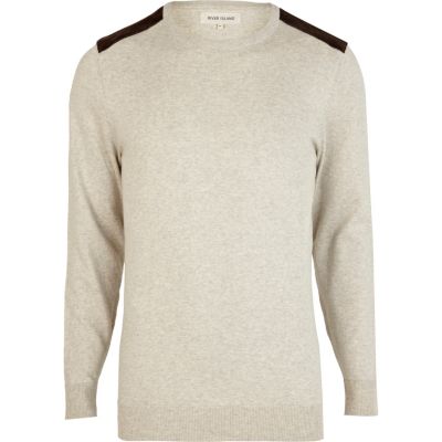 Ecru corduroy shoulder patch jumper
