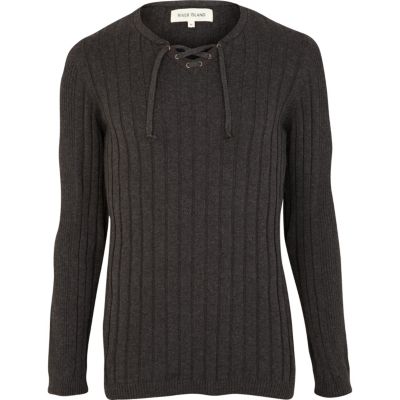 Dark grey lace neck jumper