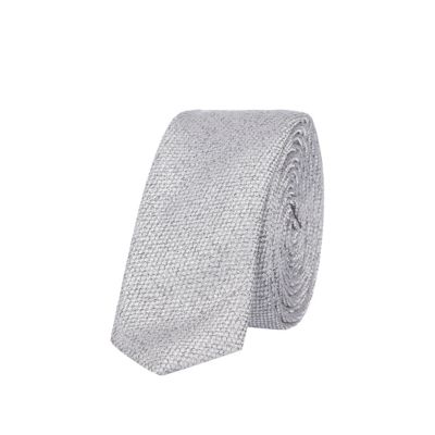 Grey metallic textured skinny tie 