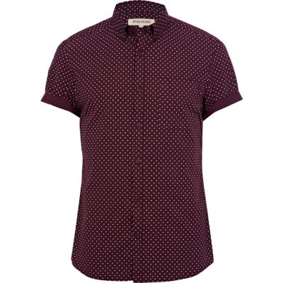 Berry red polka dot shirt