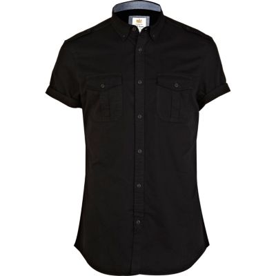 Black military short sleeve shirt