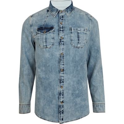 Blue acid wash denim shirt 