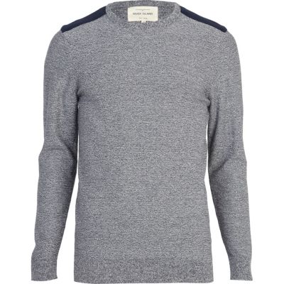 Navy fleck contrast yoke patch jumper