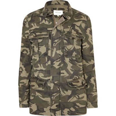 Khaki green camo print field jacket
