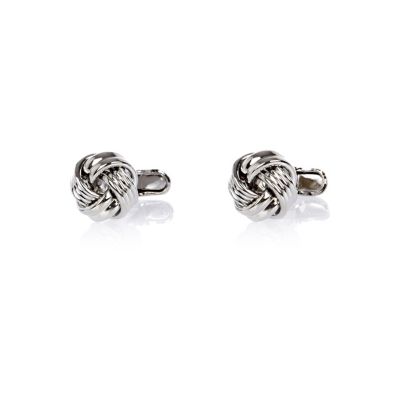Silver tone metal knot cuff links