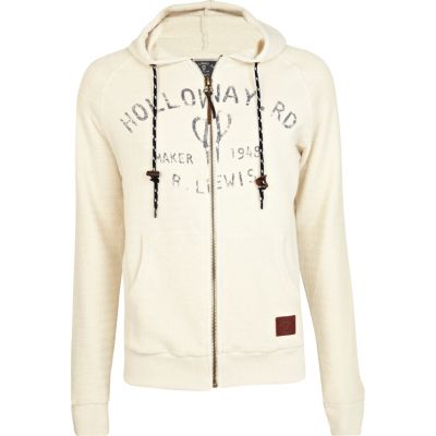 Ecru Holloway Road print zip up hoodie