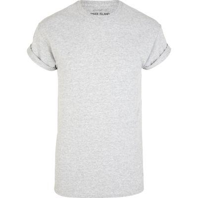 Grey marl roll sleeve t-shirt