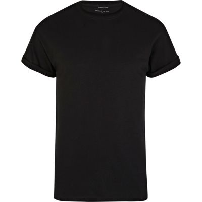 Black roll sleeve t-shirt