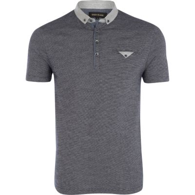 Navy contrast stripe collar polo shirt