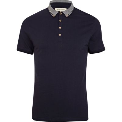 Navy jacquard collar polo shirt 