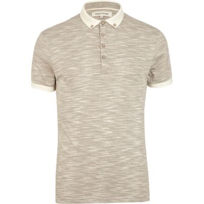 Brown space dye short sleeve polo shirt