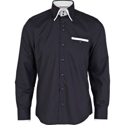 Navy contrast double collar shirt 