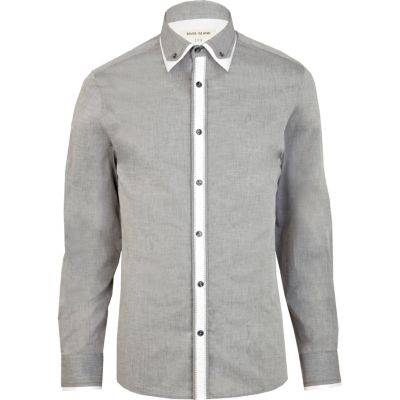 Grey double collar long sleeve shirt