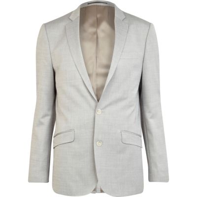 Light grey slim fit smart suit jacket 