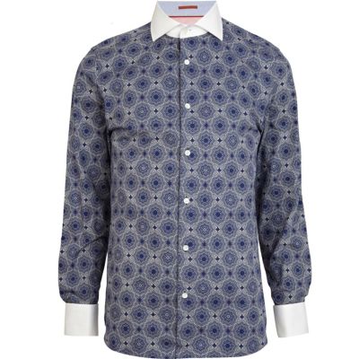 Blue Life Of Tailor tile print shirt