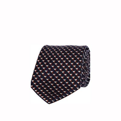 Navy silk geometric print tie