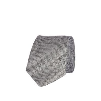 Grey silk and linen mix tie