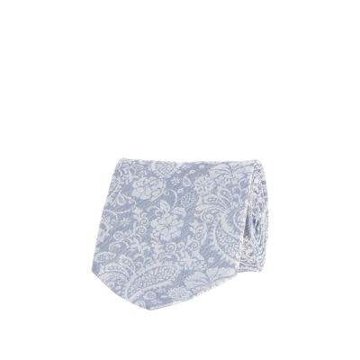 Blue paisley print denim tie