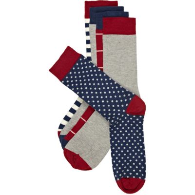 Red polka dot stripe ankle socks pack