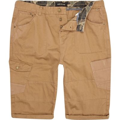 Brown patch pocket cropped cargo shorts