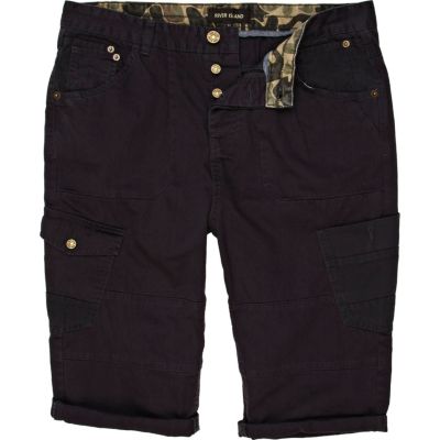 Blue patch pocket cropped cargo shorts