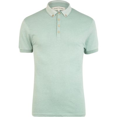 Green jacquard collar polo shirt 