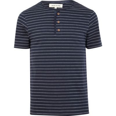 Navy and white striped grandad t-shirt