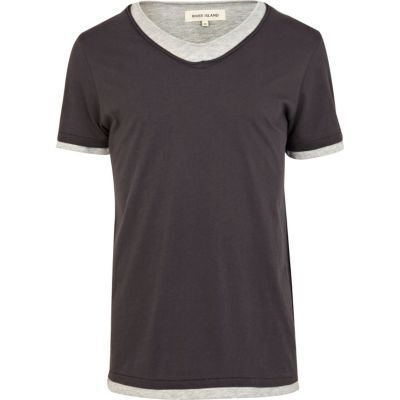 Black double layer scoop neck t-shirt