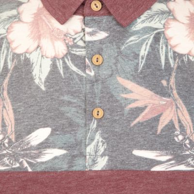 Red floral print yoke polo shirt 