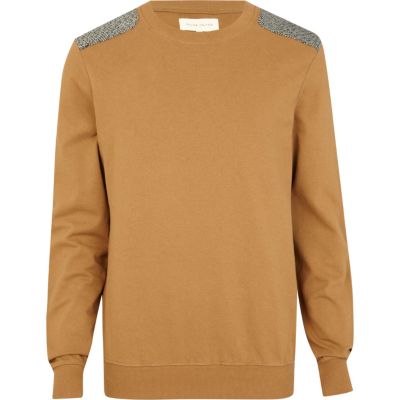 Brown herringbone shoulder patch jumper