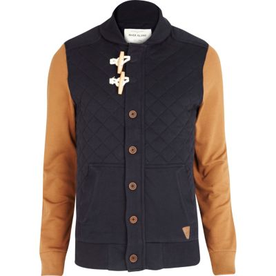Navy contrast sleeve quilted sweat jacket 