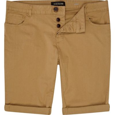 Brown skinny stretch turn up shorts