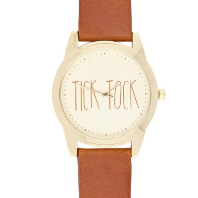Brown tick tock watch