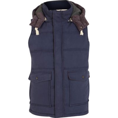 Blue padded utility pocket gilet