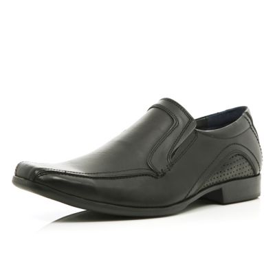 Black square toe perforated formal shoes
