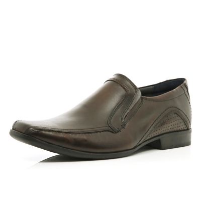 Dark brown square toe perforated smart shoes