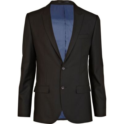 Black double button slim fit suit jacket