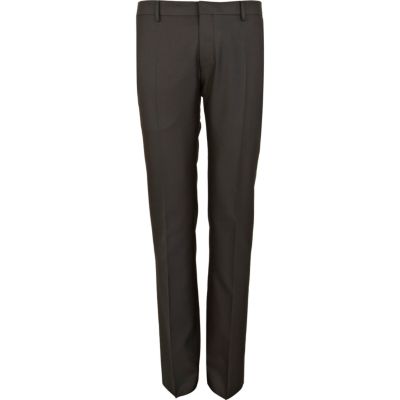 Black front pleat slim fit suit trousers