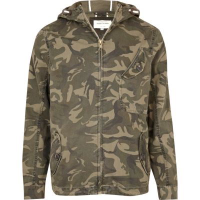 Khaki green camo print casual jacket