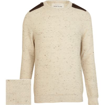Ecru speckled contrast shoulder tab jumper