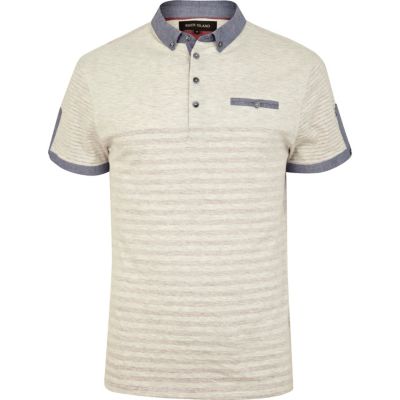 Ecru placement stripe polo shirt